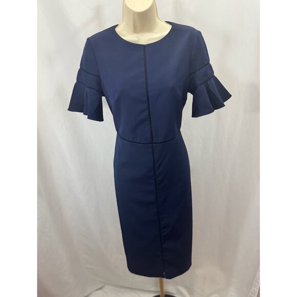 Maggy London Navy Flutter Sleeve Sheath Dress – Size 6 - Picture 3 of 15
